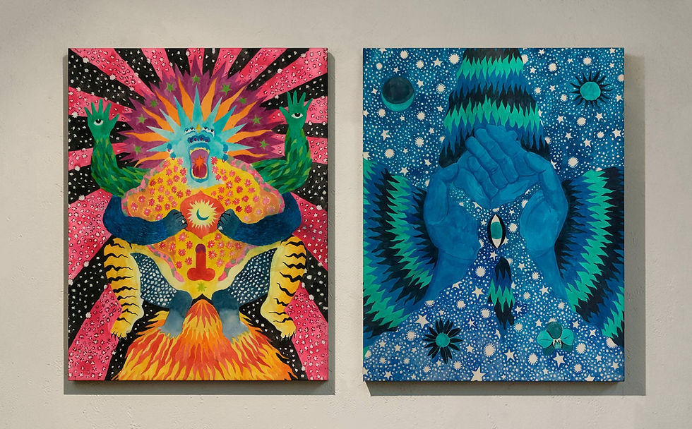 Tahuanty Jacanamijoy works on paper abstract figurative color contemporary art