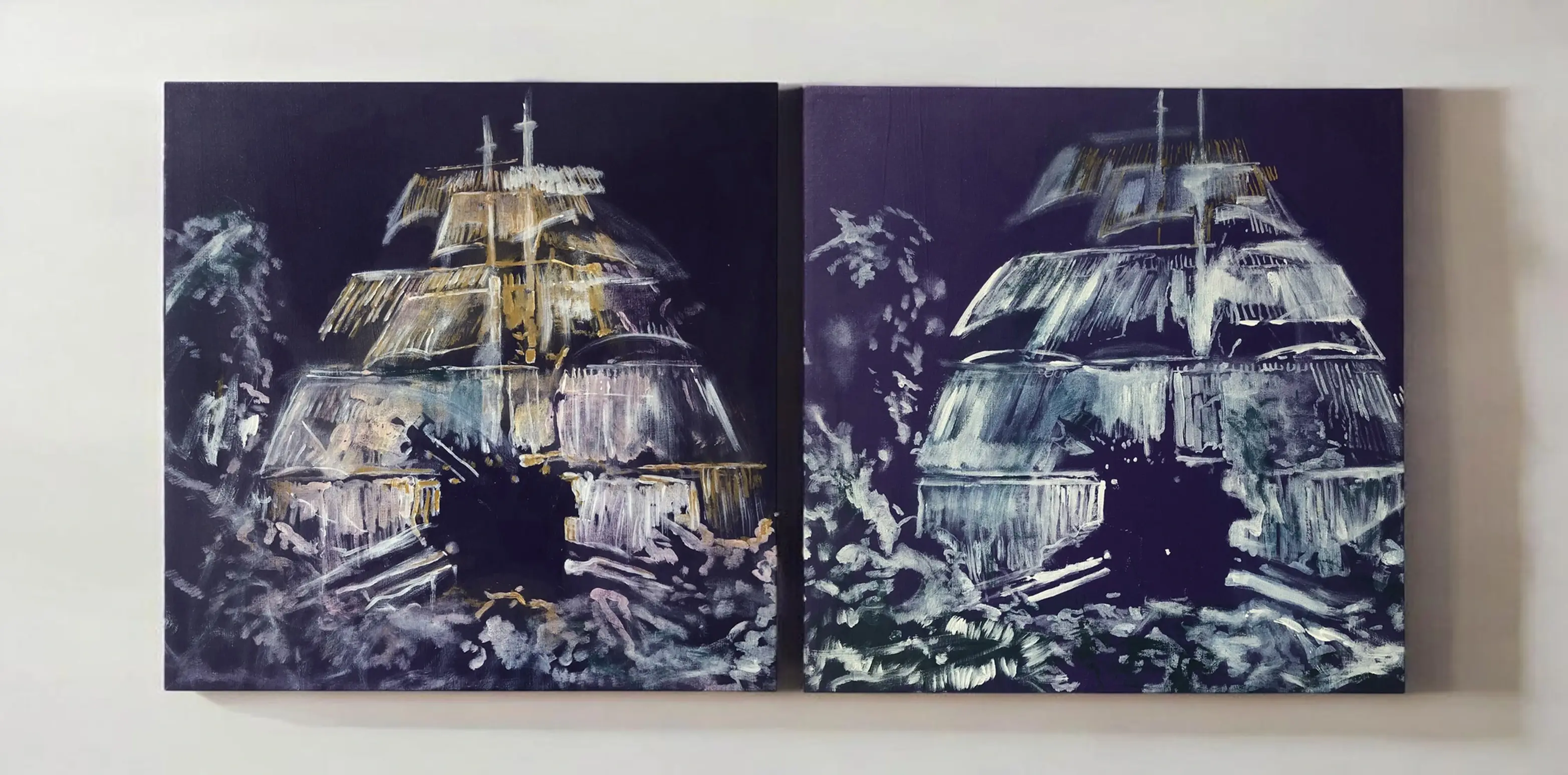 Barcos Violeta II & III_Diptych_Mix media on Canvas_Sergio Bazan_Boat