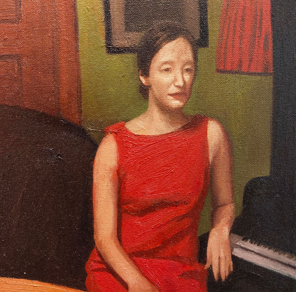 Thumbnail: Jose Ricardo Contreras Oil on canvas Painting figurative interiors woman meeting men table
