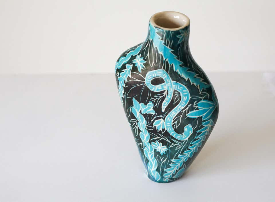 Thumbnail: Alex Hodge Ceramic vase with underglaze Sgraffito detailing
