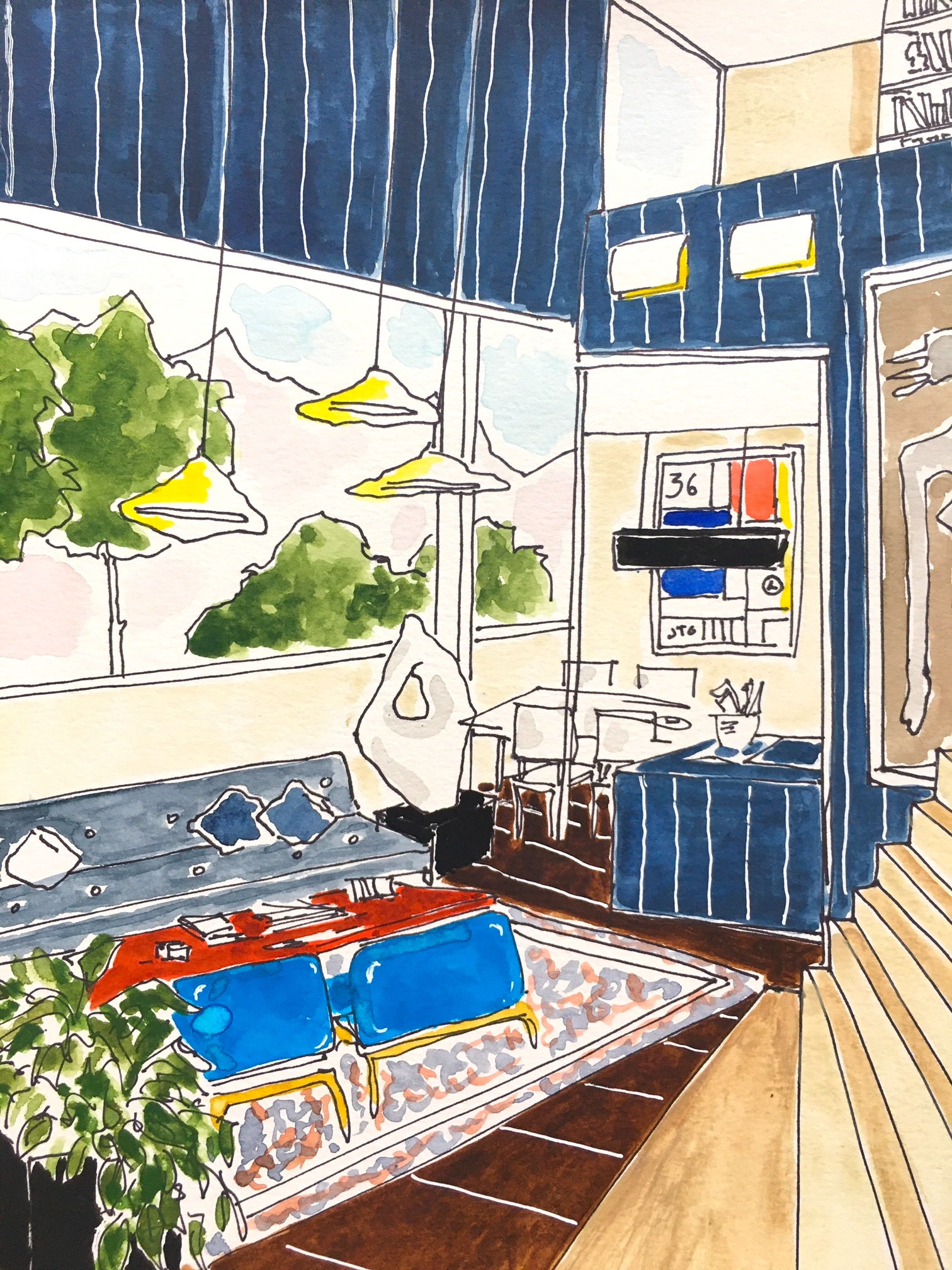 The collector’s house blue_2019_Manuel Santelices drawings works on paper fashion watercolors celebrities society design