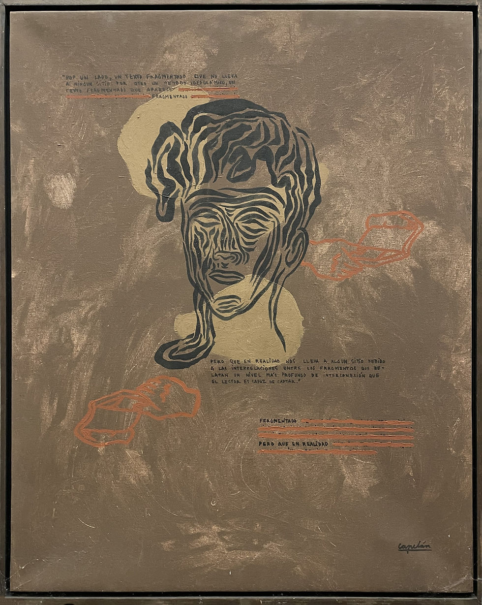 Mixed-media abstract figurative text carlos capelan painting