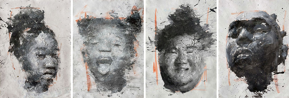 Portrait, Oil and acrylic on paper figurative painting childrens child faces