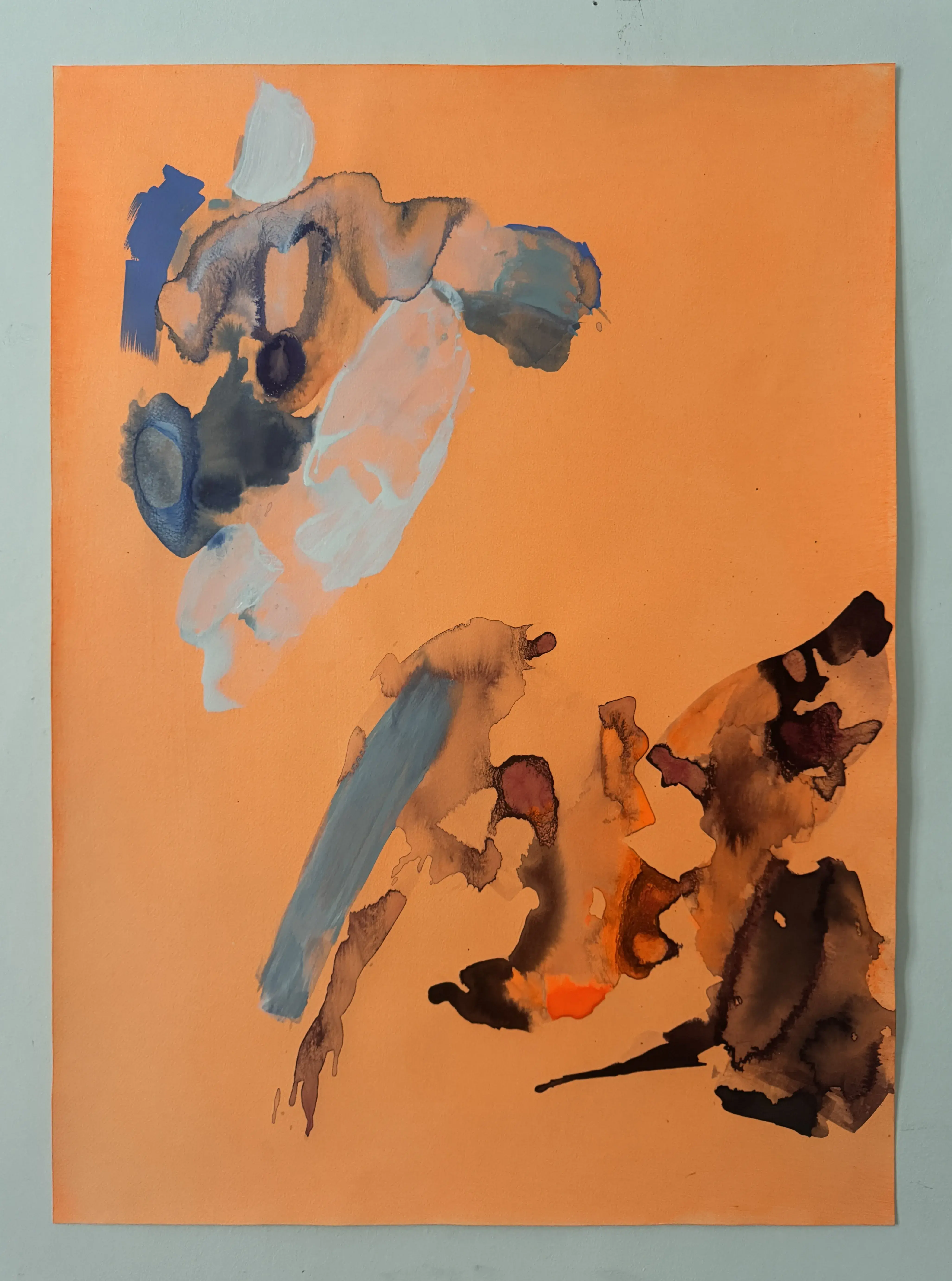 Original abstract expressionist painting Intervals n28 by Rosario Briones featuring a warm peach canvas