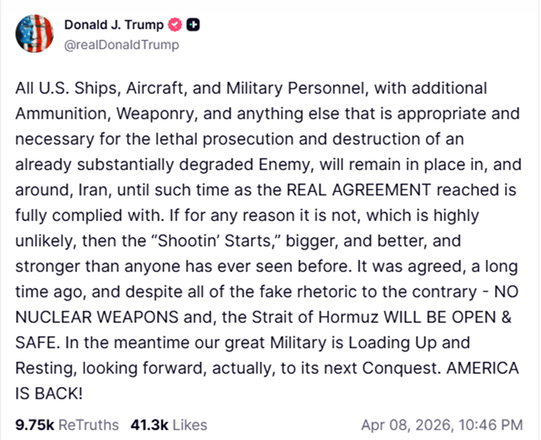 Tomada de Truth Social - @realDonaldTrump