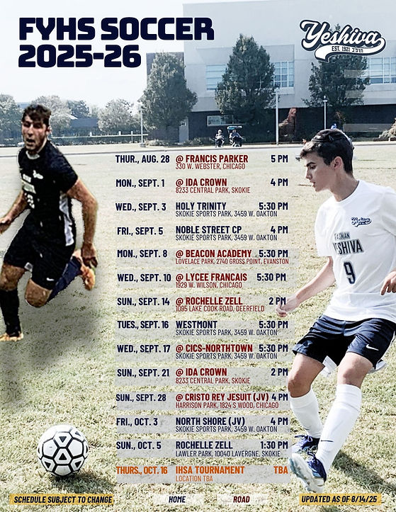 FYHS Soccer 2025-26 game schedule with players on field