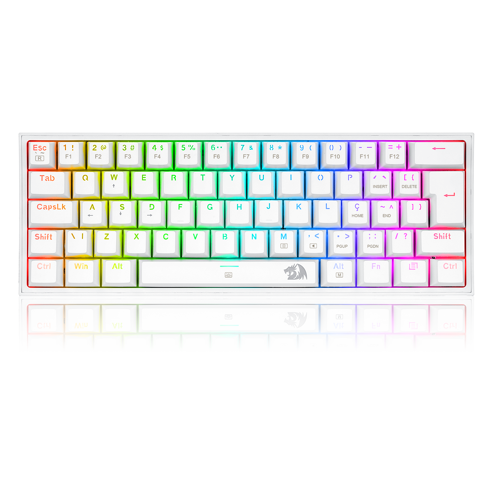 Teclado Mecânico Gamer Redragon Fizz RGB Branco Switch Brown Marrom PT-BR ABNT2