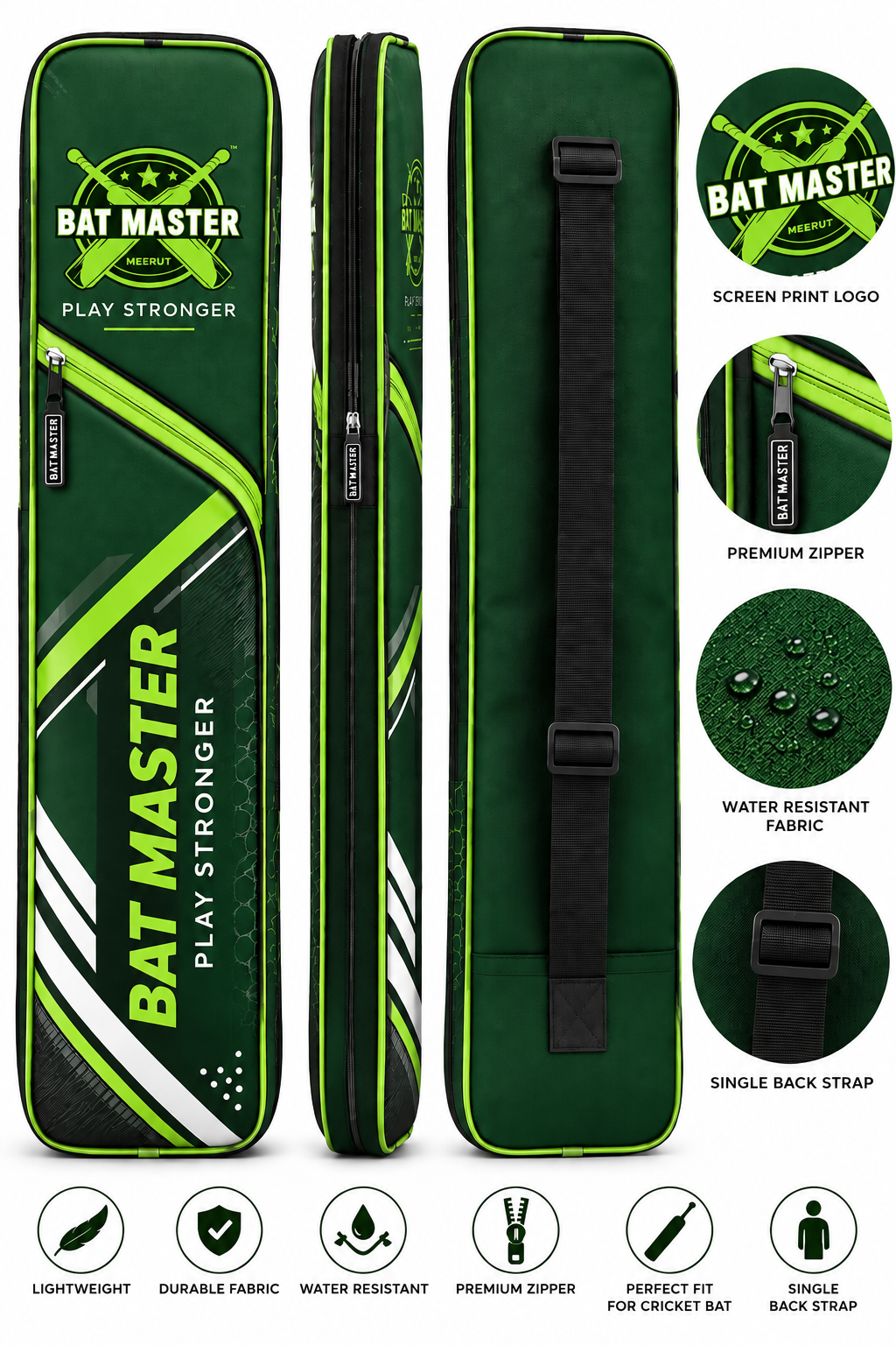 Cricket Bat Cover Screen Printed Green colour