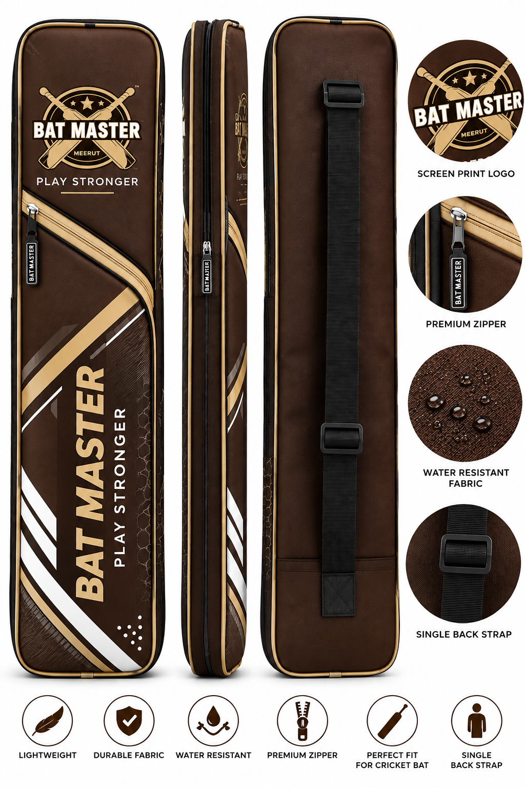 Cricket Bat Cover Screen Printed Brown colour
