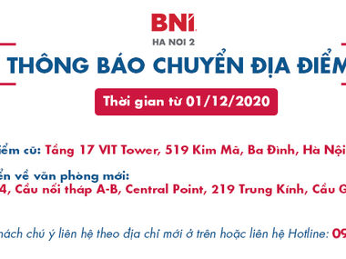 Thông báo chuyển địa điểm văn phòng BNI Hà Nội 2