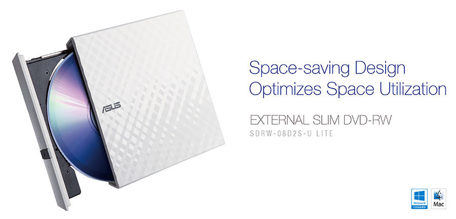 Thumbnail: ExtSlim DVD RW 8X Asus (08D2S-U) Interface : USB 2.0 Read/Write Speed : 8x