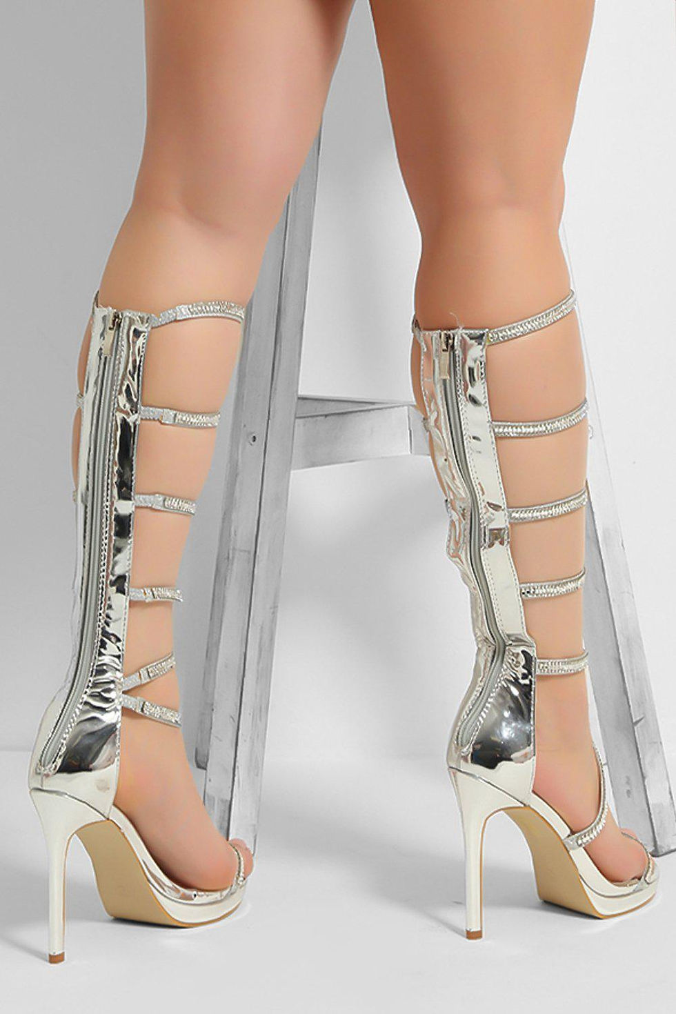 Thumbnail: CRYSTAL GLADIATOR HEELS IN SILVER