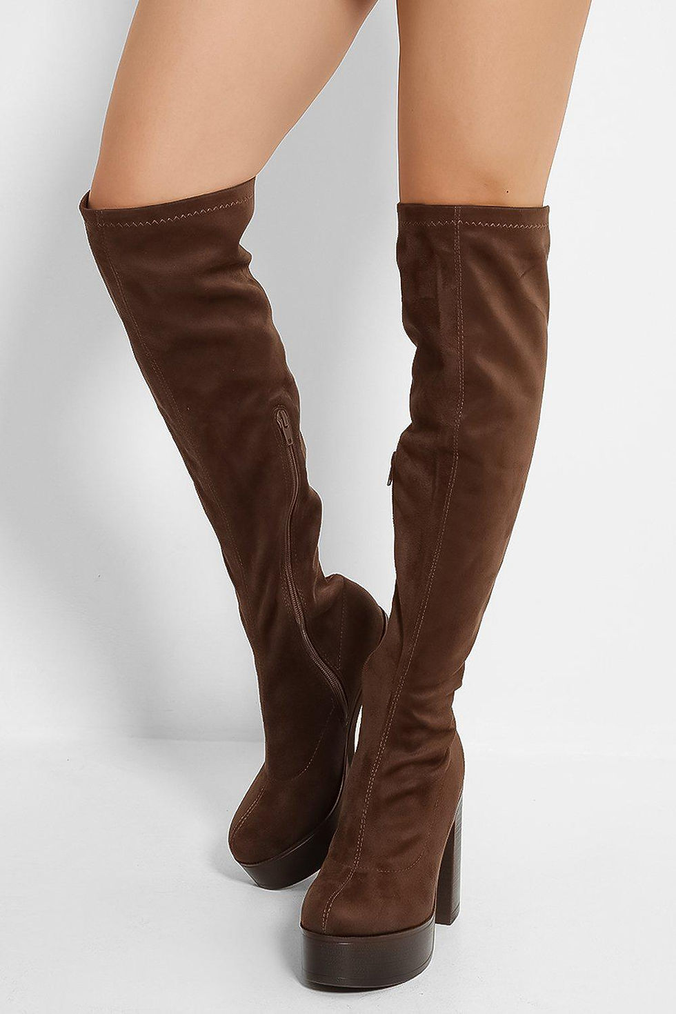 Thumbnail: SUEDE KNEE HIGH BOOTS IN CHOCOLATE