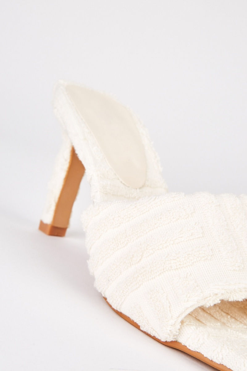 Thumbnail: TOWELLING PATTERNED MULE HEELS IN WHITE