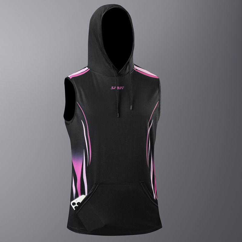Miniatura: Men's Quick Dry Sports Hooded Vest Hip-Hop Summer Ice Silk Breathable Sleeveless