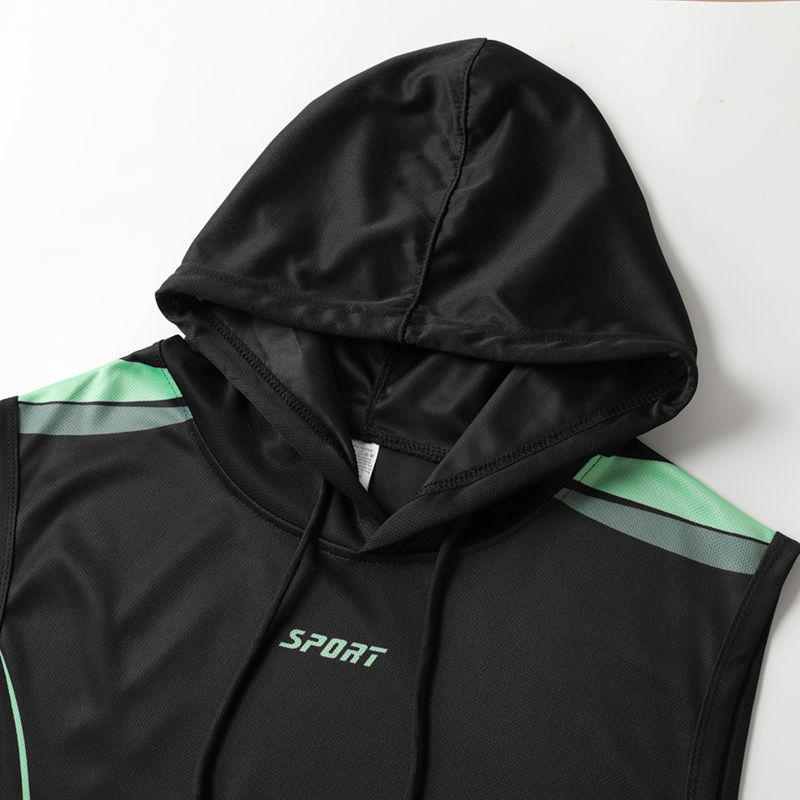Miniatura: Men's Quick Dry Sports Hooded Vest Hip-Hop Summer Ice Silk Breathable Sleeveless