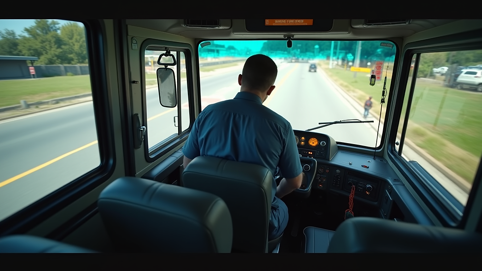 High angle view of a bus driver in uniform preparing for work