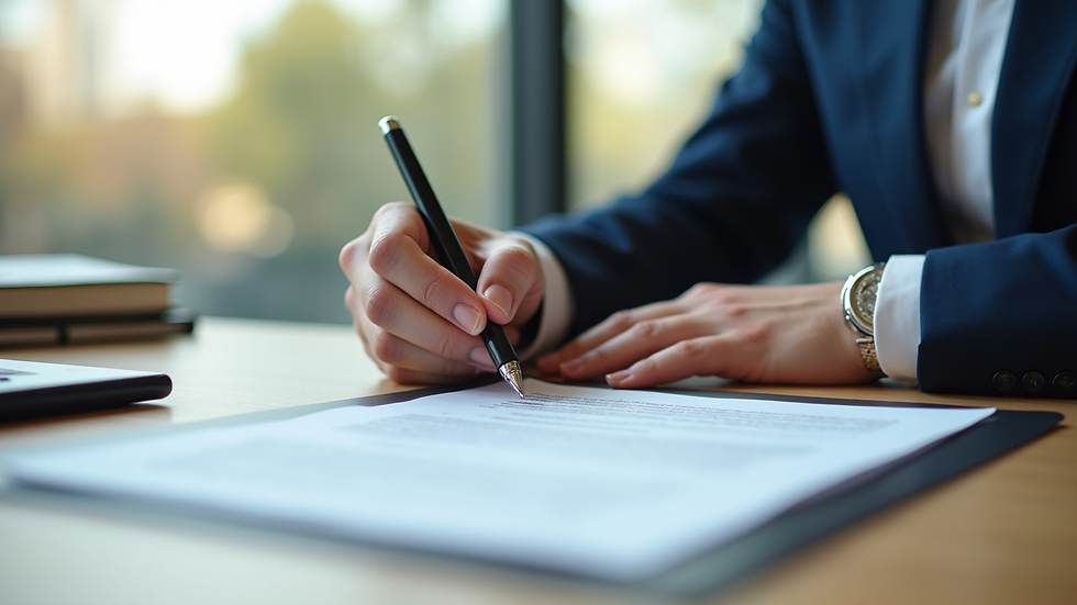 Close-up view of a business person signing a car rental agreement