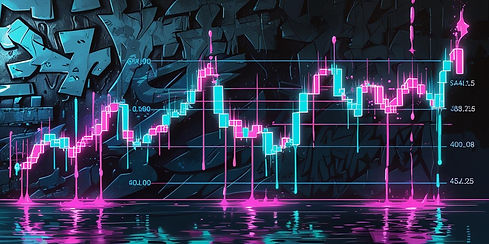 a surreal cartoon of a Japanese financial stock chart dripping. In a cyber punk futuristic