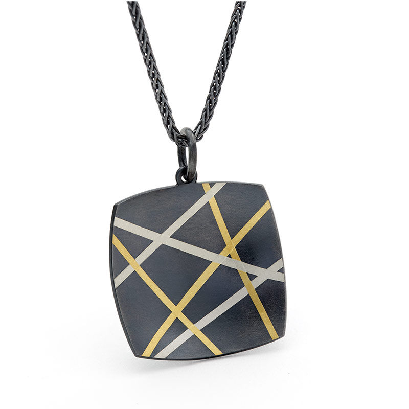 Mikado pendant Argentium silver 24k foil Keum Boo blackened