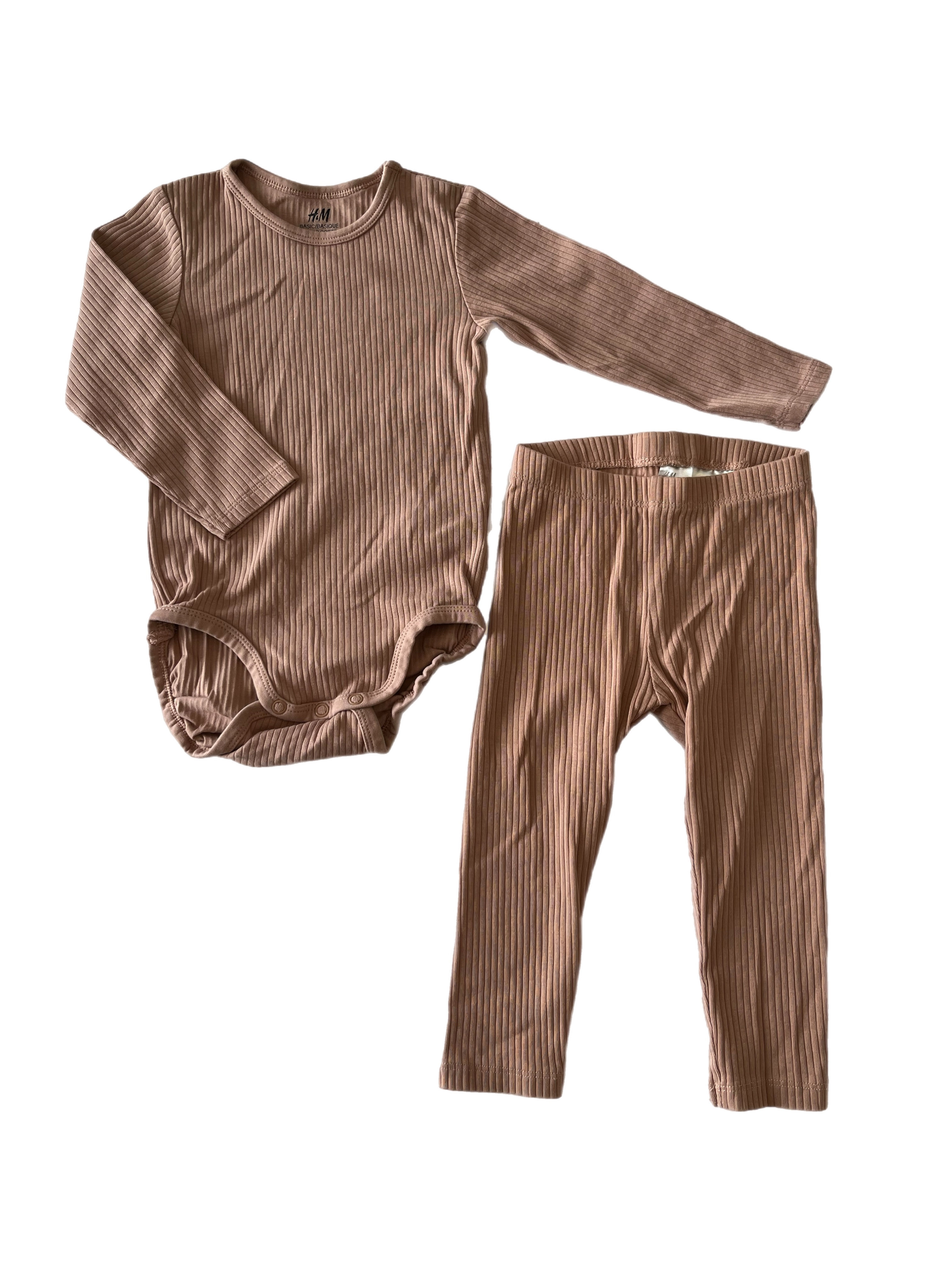 H&M brown ribbed set 12-18m