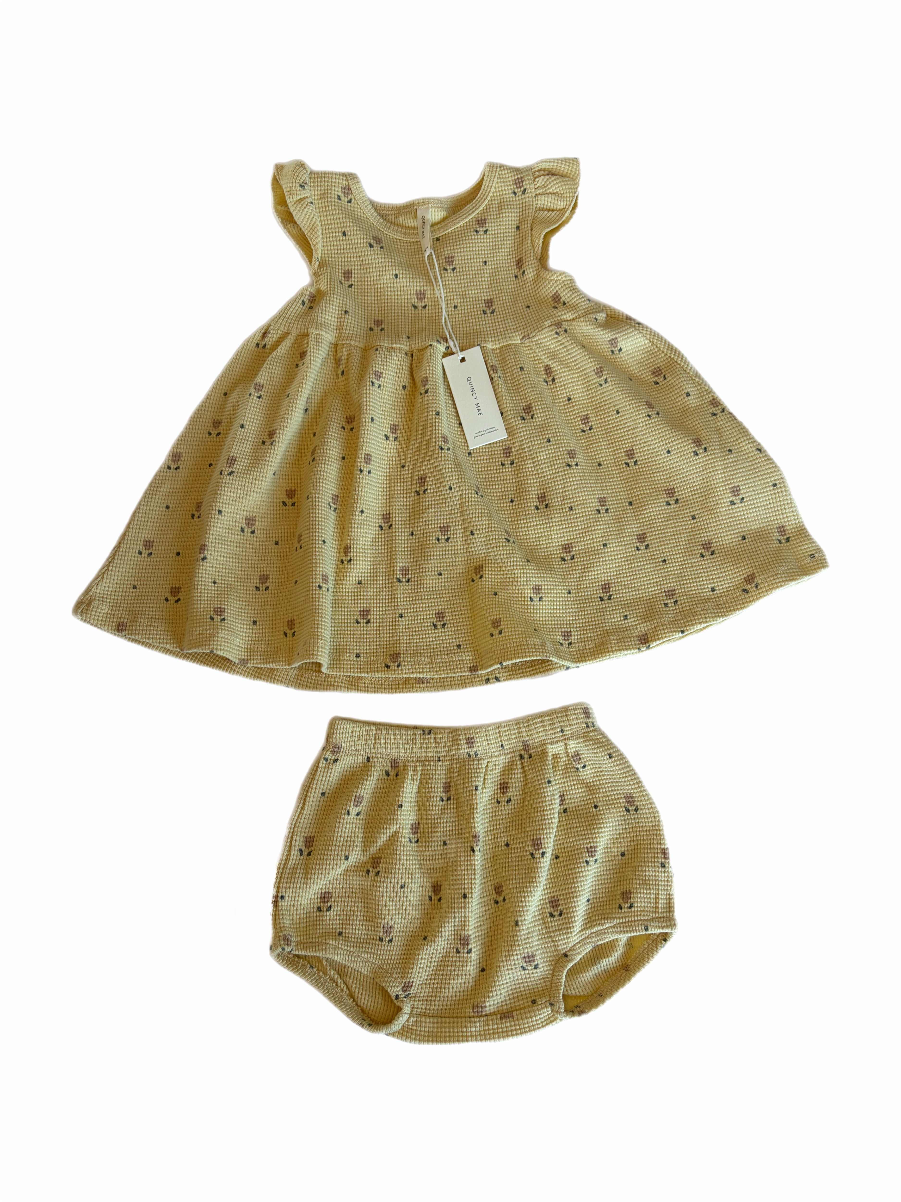 Quincy Mae waffle flutter sleeve dress with bloomers 18-24m *New