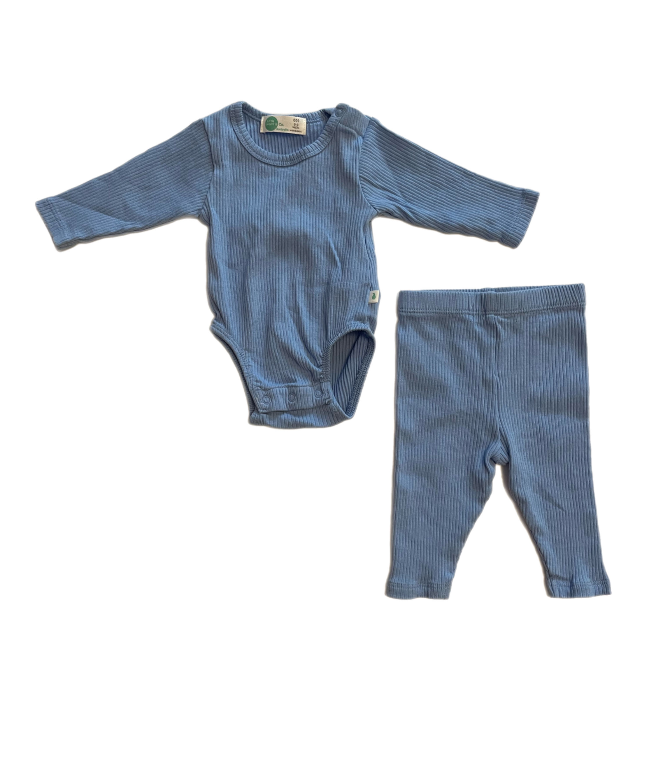Little Green & Co organic cotton ribbed set blue 0-3m