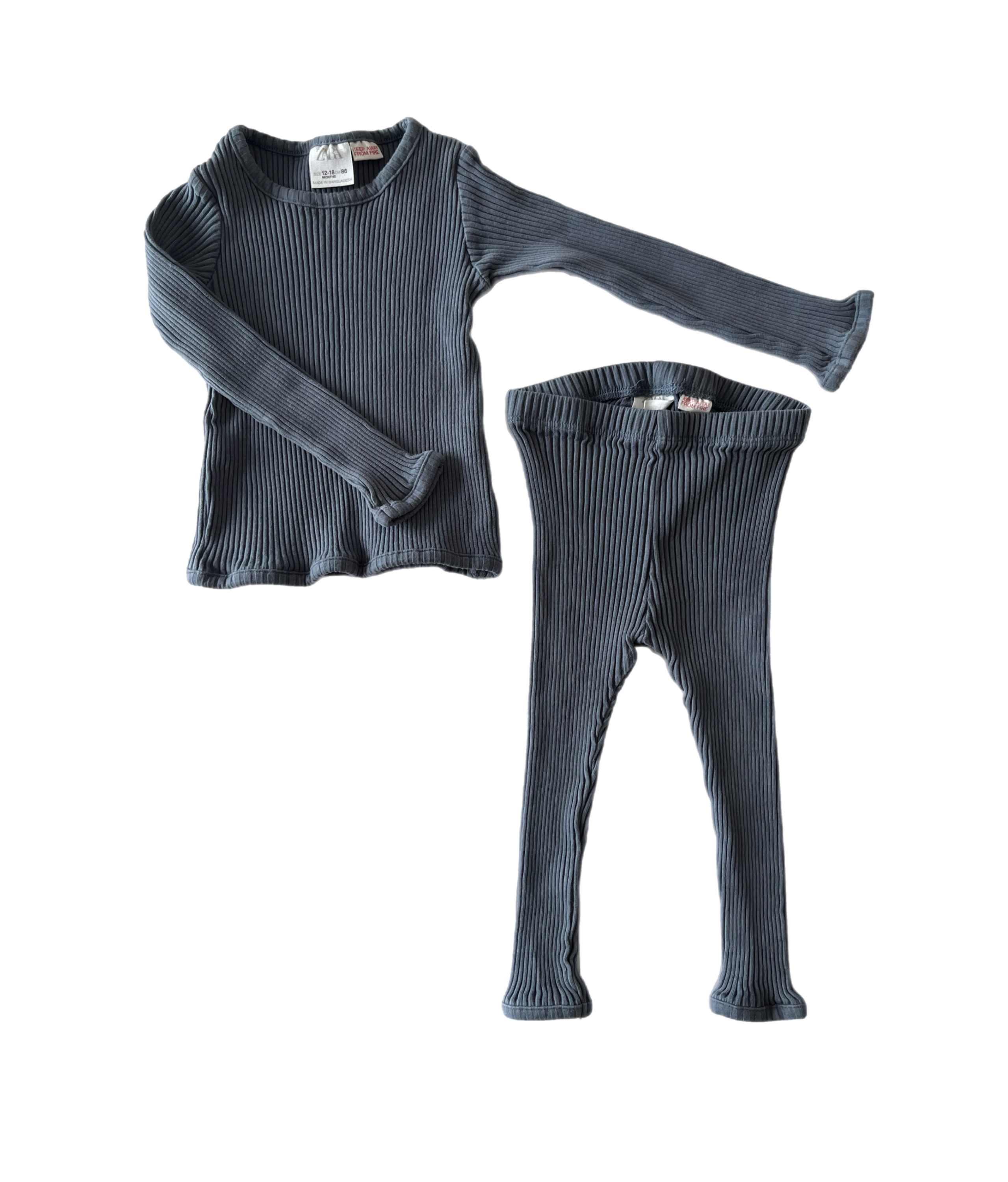 ZARA grey blue ribbed set 12-18m