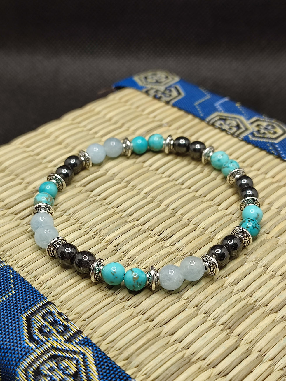 Miniature : Bracelet contre le mal des transports, aigue marine, turquoise, hématite