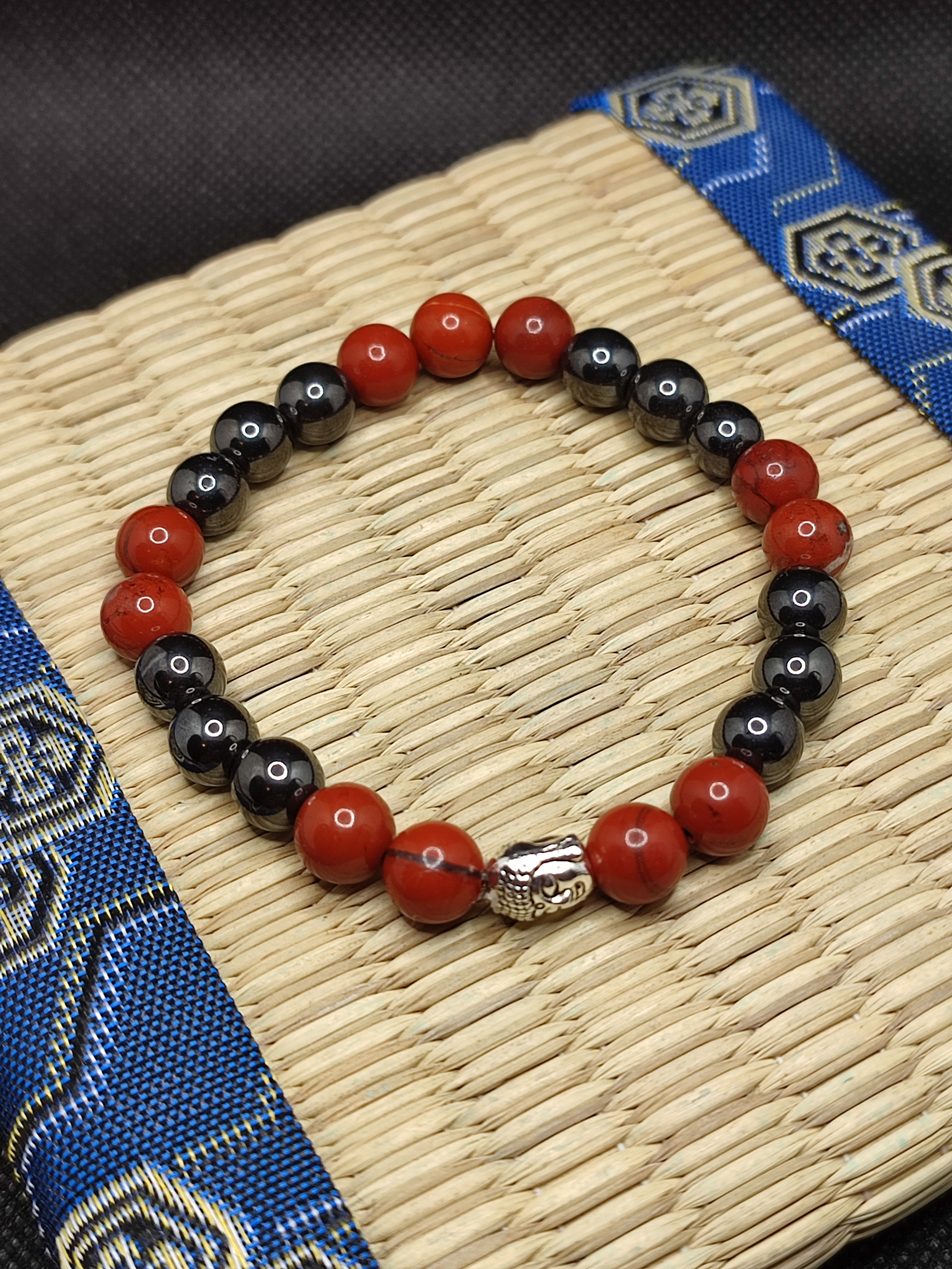bracelet pour les crampes et la circulation sanguine en hématite et jaspe rouge