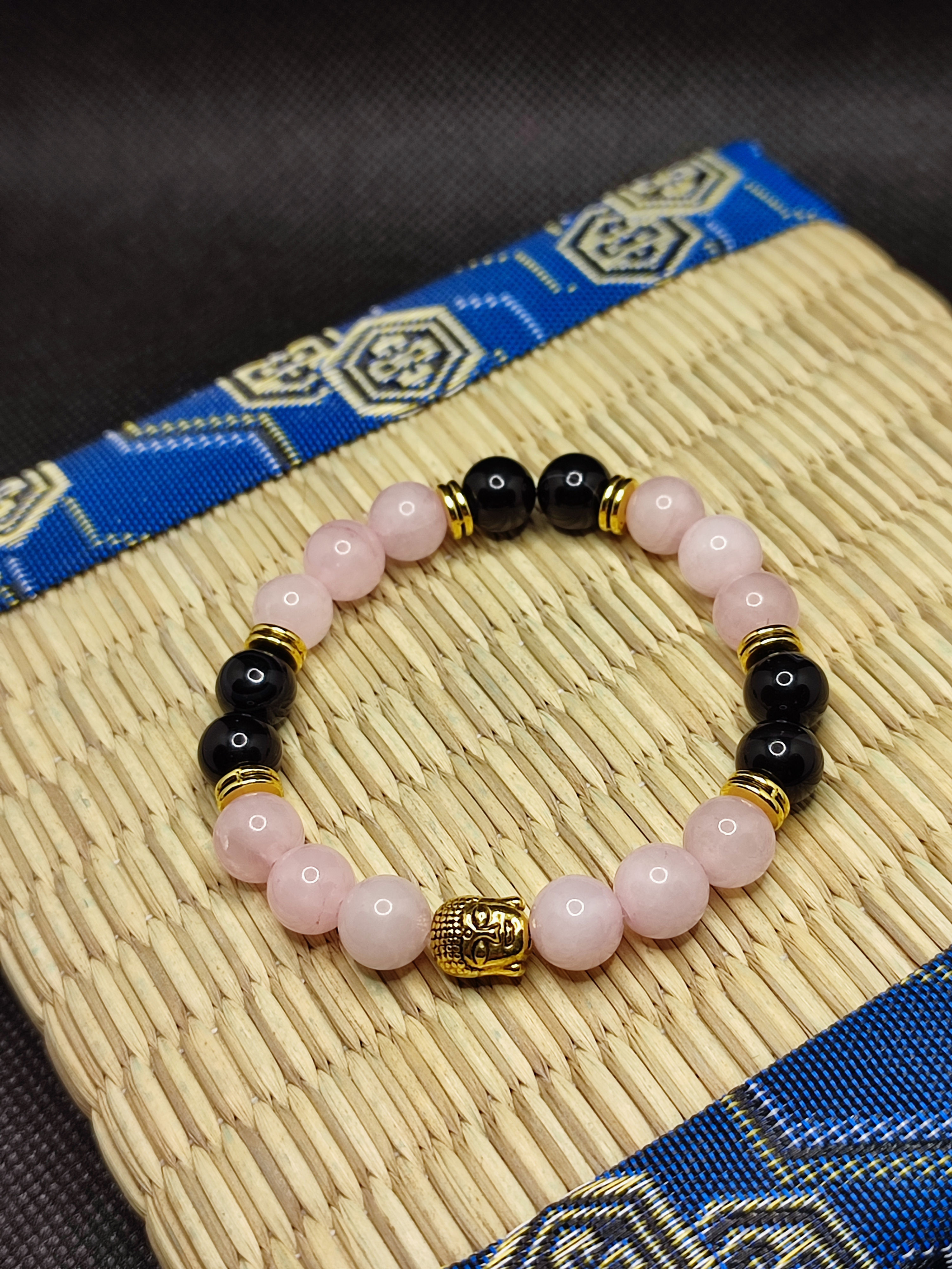 Bracelet quartz rose et onyx noir
