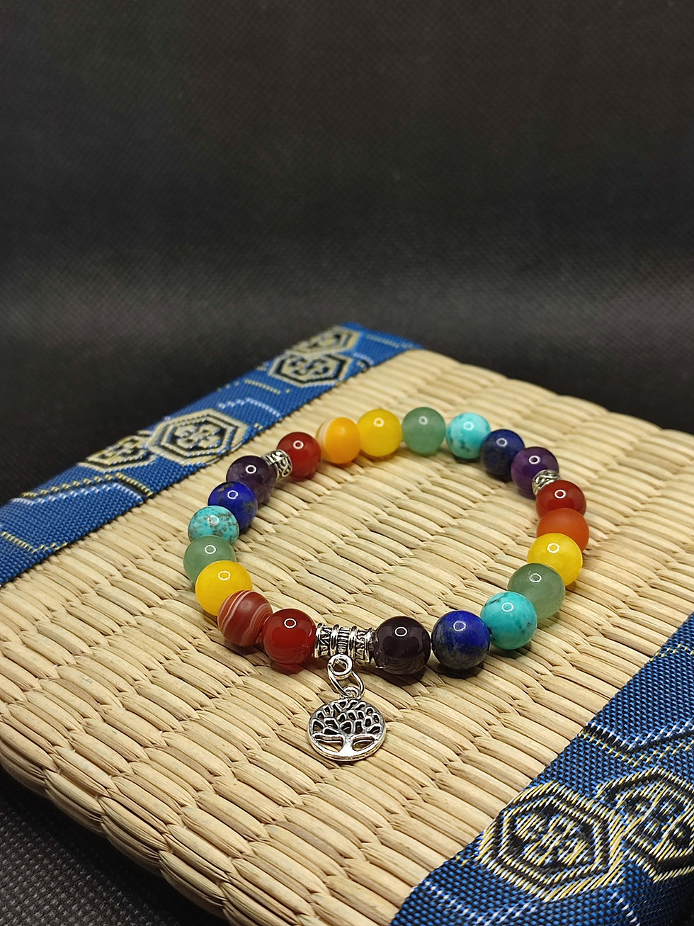 Miniature : Bracelet 7 Chakras artisanal perles naturelles de 8 mm, pierres semi précieuse