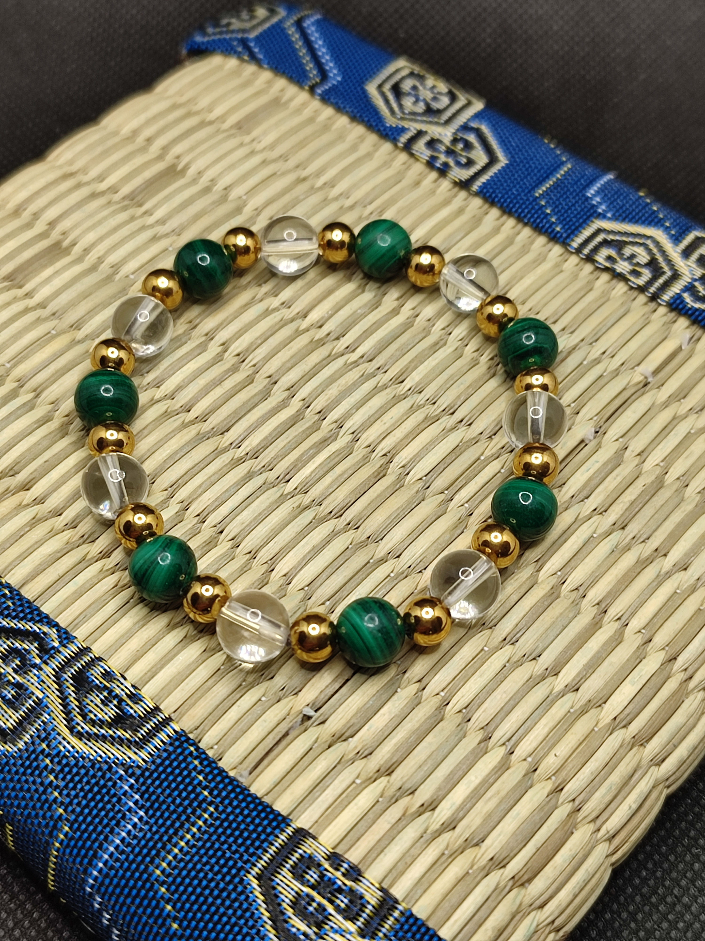 bracelet malachite, bracelet cristal de roche, anti-douleur, tension musculaire