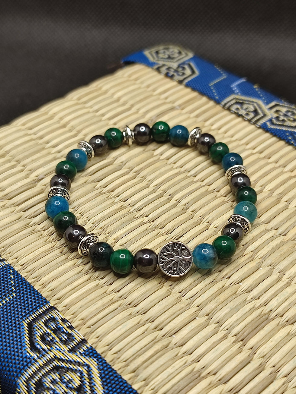 Miniature : bracelet malachite, apatite, hématite, bracelet arthrite arthrose.