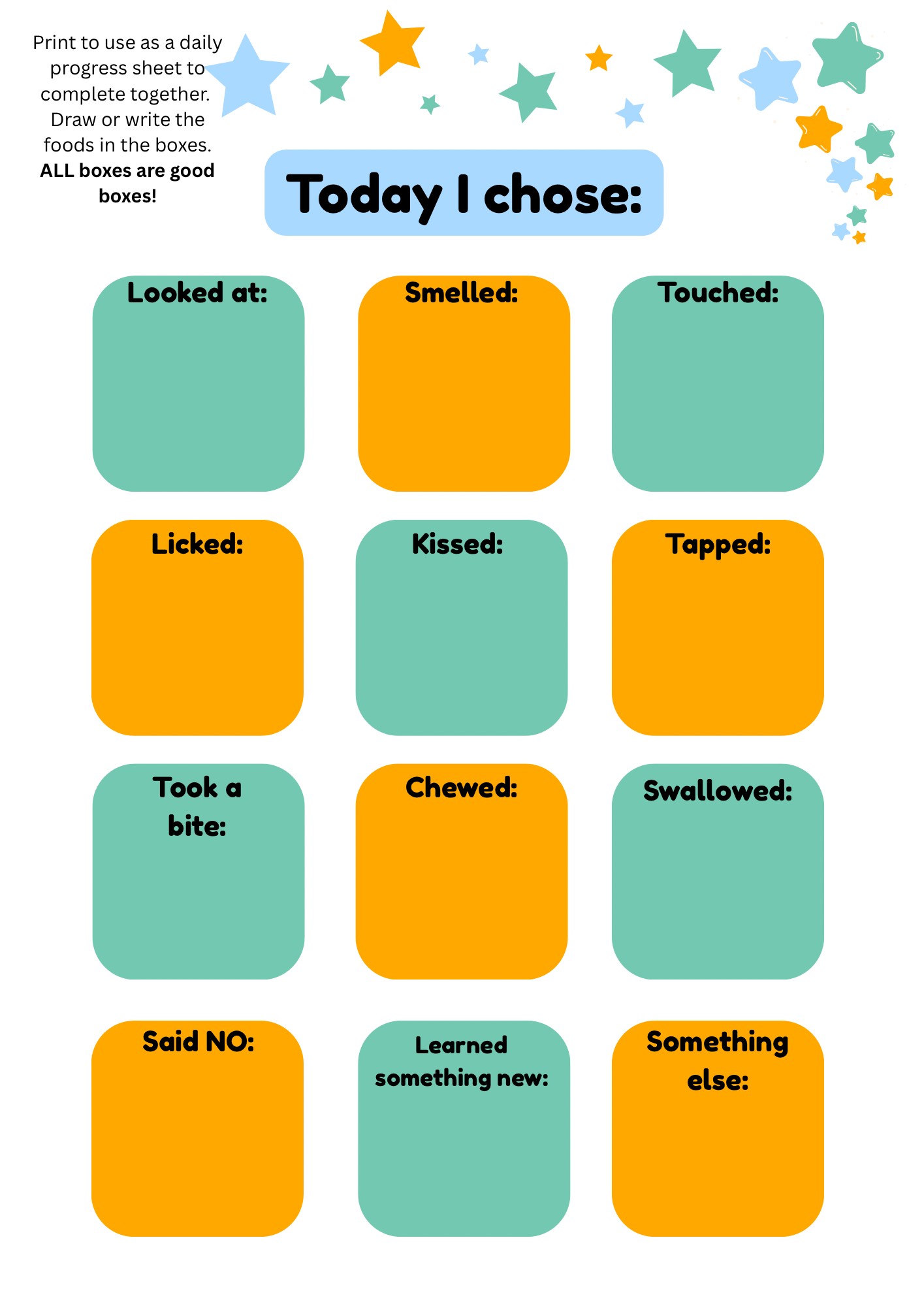 FREE Food Exploration Daily Progress Sheet