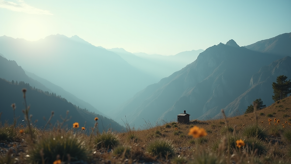 Eye-level view of a serene mountain landscape