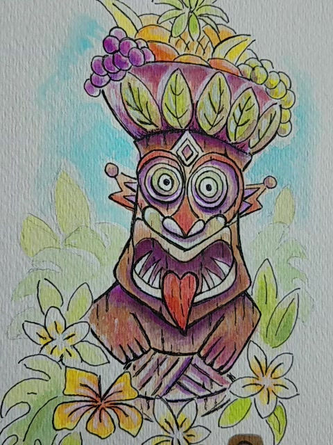 Thumbnail: Enchanted Tiki God - Original Watercolor Illustration by Chaunine Joy