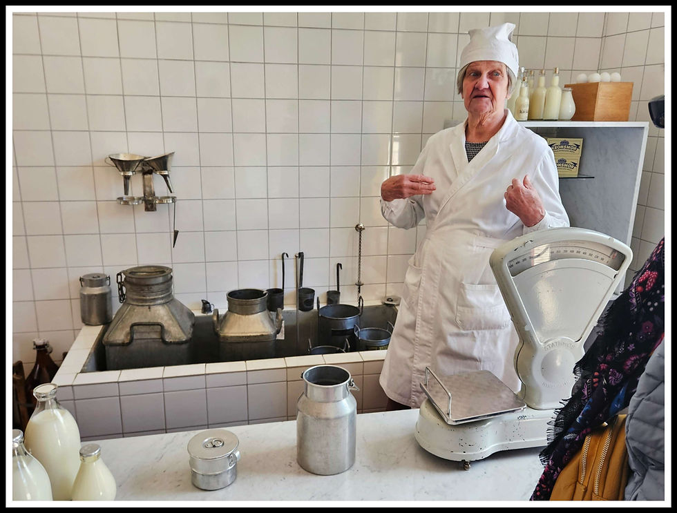 A sweet lady explains how a 1930's milk shop worked