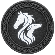 Gwyn ap Nudd token mark with symbol of the white horse with golden saddle, the hound Dormarch, on Arthurian style coin