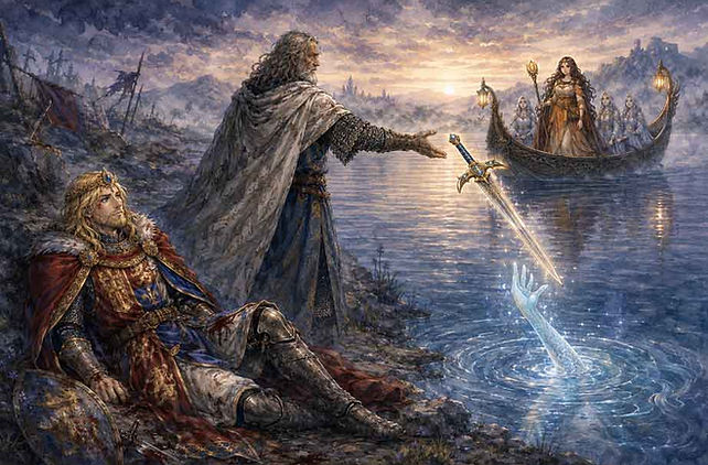 Mythopouch artistic interpretation of Le Morte d'Arthur by Sir Thomas Malory, Arthurian source work.