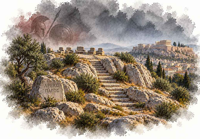 Areopagus, the historical Athenian hill and court associated with Ares and ancient homicide trials.