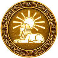 Horemakhet token mark with a sphinx for the Giza cult image and a rising sun for Horus in the Horizon.