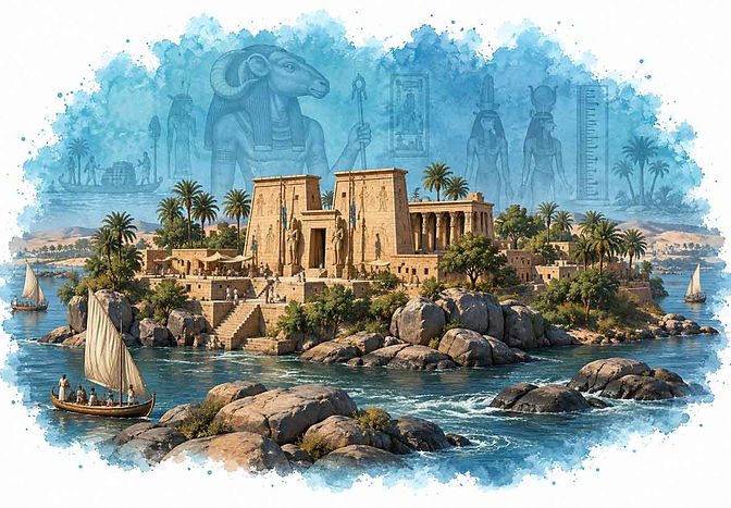 Elephantine, an Egyptian island settlement and religious centre associated with Khnum and the Nile's First Cataract.