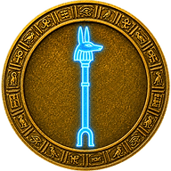 Was Sceptre token mark with symbol of long staff with a stylised animal head and a forked base on Egyptian style coin