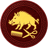 Culhwch token mark with symbol of comb and shears between a boar's ears on Arthurian style coin