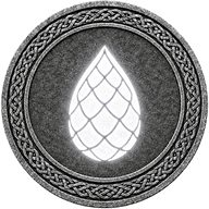 The White Dragon token mark of a white scale on Arthurian design coin