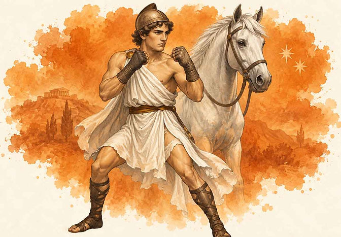 Polydeuces (Pollux), the divine Dioscuri twin associated with boxing, Castor and the constellation Gemini.