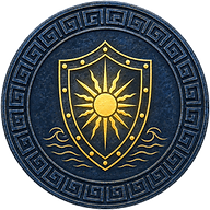 Apsyrtus token mark with symbol of golden shield reflecting the sun or a body scattered across the waves on Greek style coin
