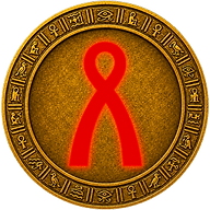 Tyet token mark with symbol of knotted loop of cloth with hanging sash on Egyptian style coin