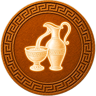 Hebe token mark with symbol of cup and pitcher of nectar on Greek style coin